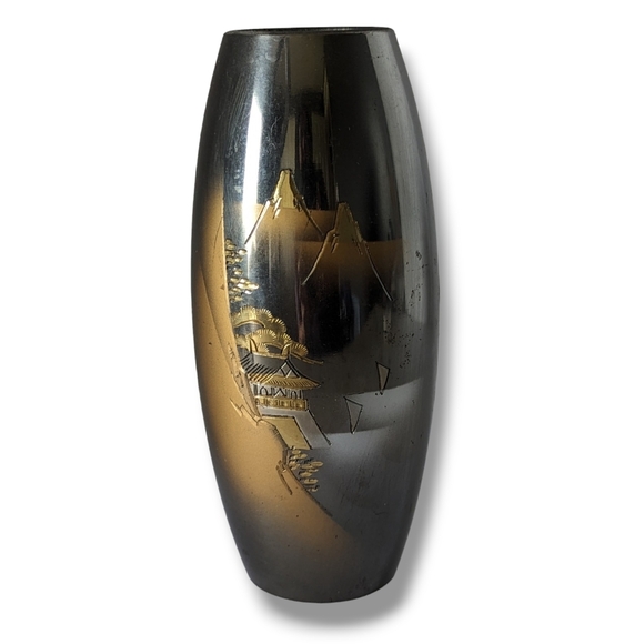 Vintage Japanese Fine Arts Etched Mixed Metal Vase Gold Silver Brass Bronze - Picture 2 of 7